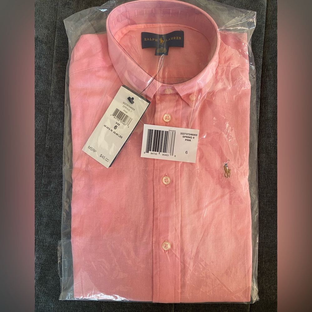 Ralph Lauren BOY Slub Linen-Cotton (Long Sleeves) Shirt - SPRING PINK - Size 6